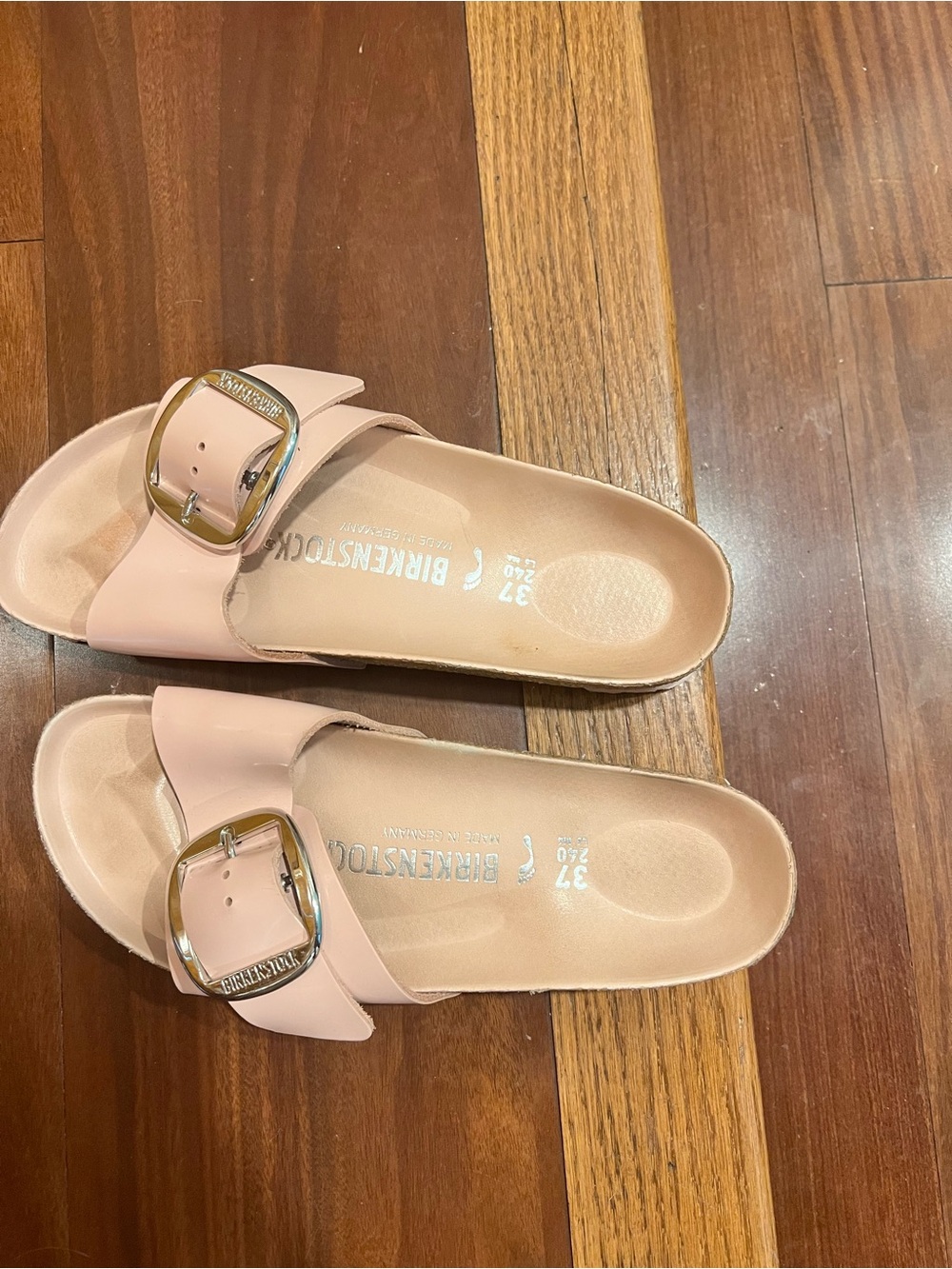 Birkenstock Madrid Big Buckle Slide Sandals in Pale Pink silver buckle